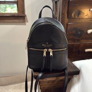 Kate spade mini black leather backpack with adjustable straps & silver hardware